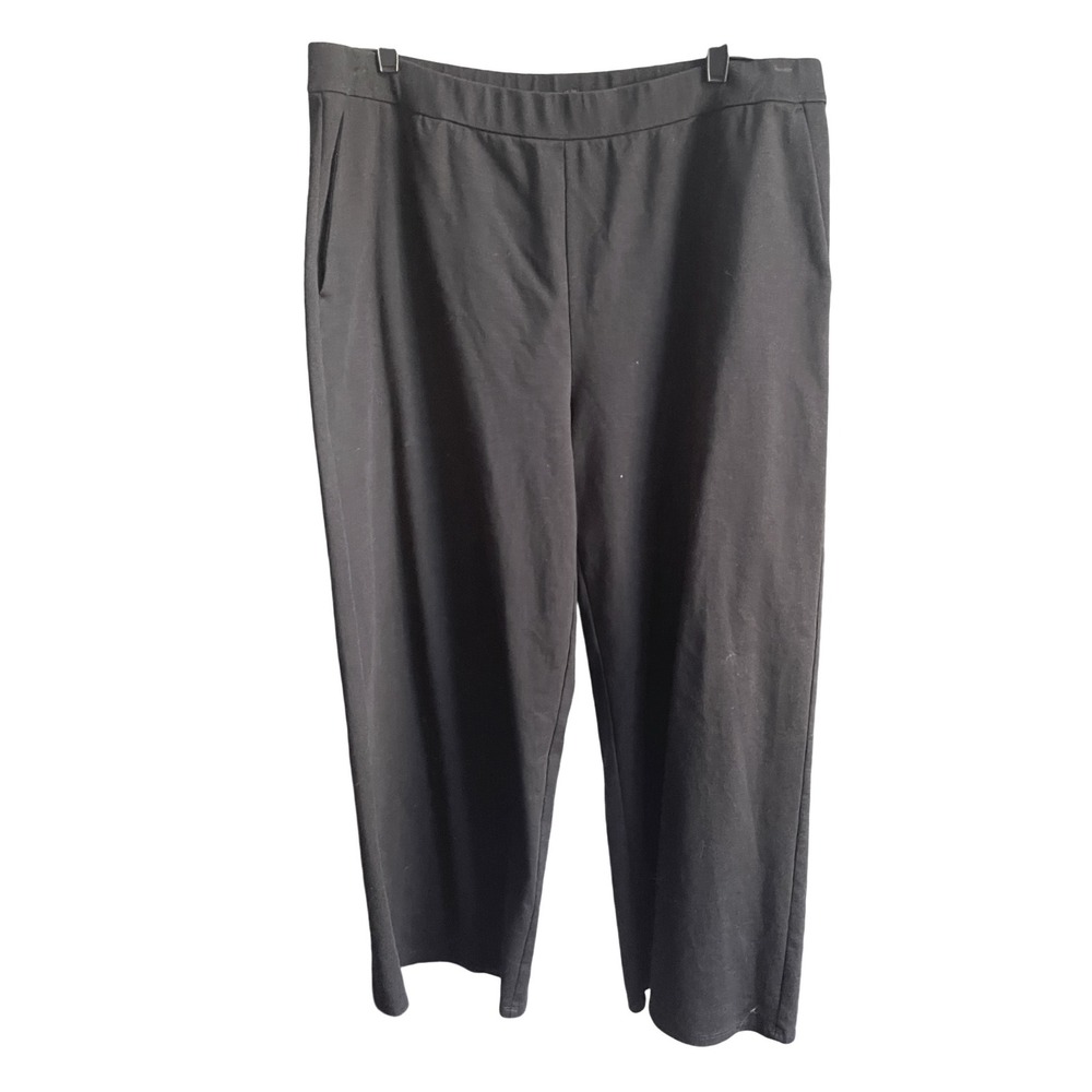 Eileen Fisher Black Elastic Waist Pull‎ On Flat Front Pants XL NWOT